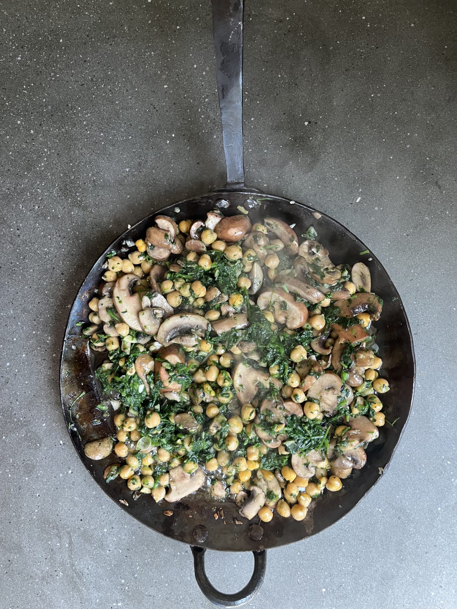 Chickpea Mushroom and Greens Bowl | Lauren Liess